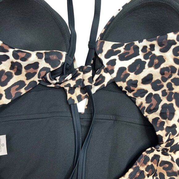 NWT Time And Tru Womens XL Leopard Print One Piece Halter Swimsuit Open Back - Picture 10 of 16
